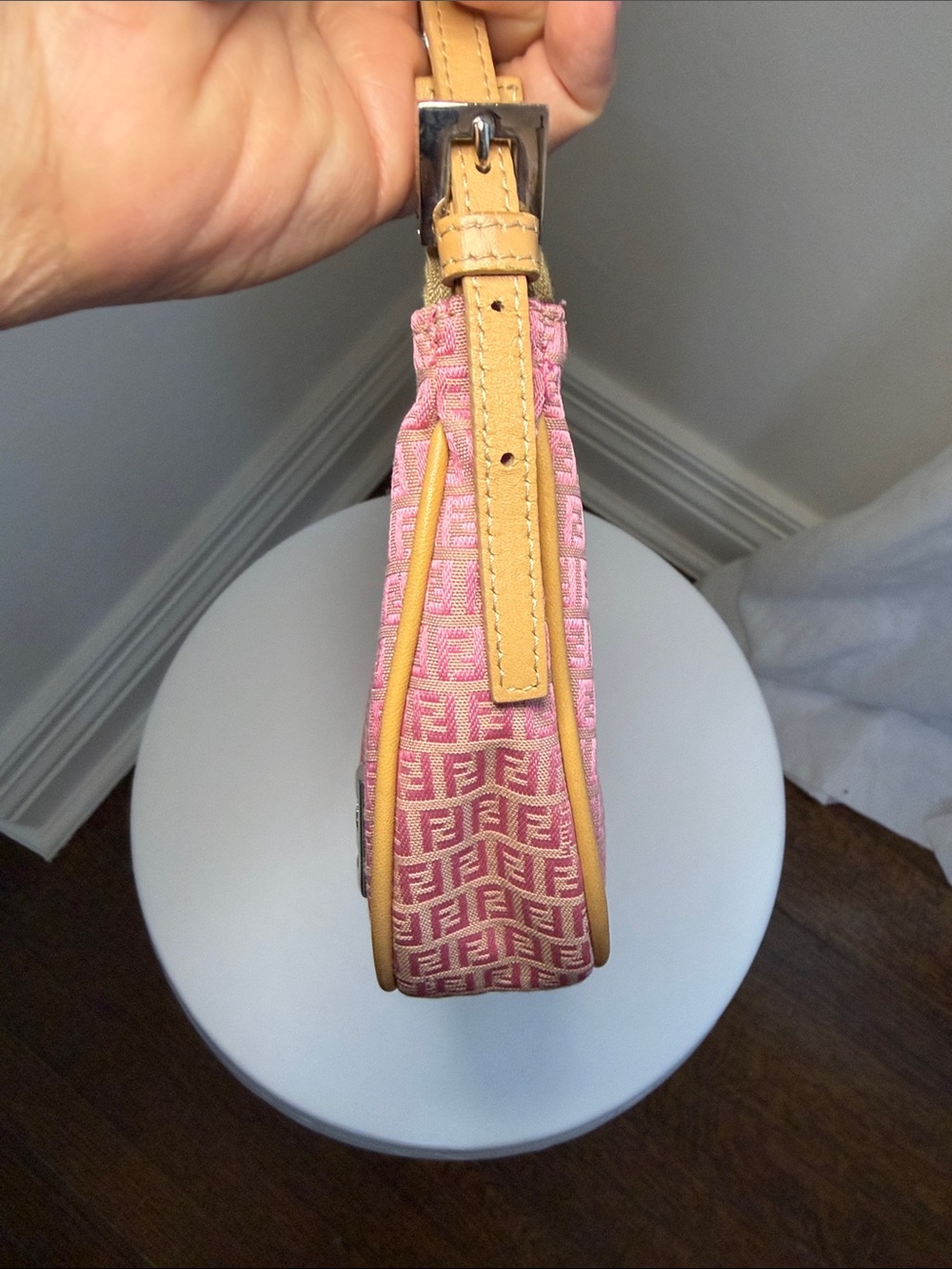 Fendi Pink Zucca Croissant Shoulder Bag with Tan Trim - Picture 5 of 12